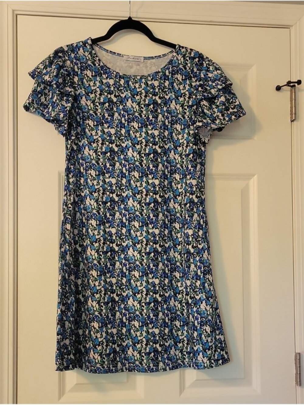 Blue Floral Short Flutter Sleeve Mini Dress